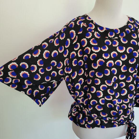 Eloquii Cropped Printed Blouse Black Half Sleeve Attached Belt Women 16 - Picture 5 of 11